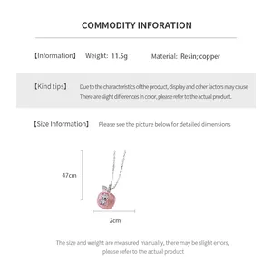 Detailed size and weight specs for apple pendant necklace with resin and copper dimensions