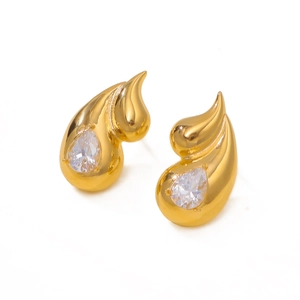 Double-layer teardrop gold-plated stainless steel earrings with sparkling white crystals