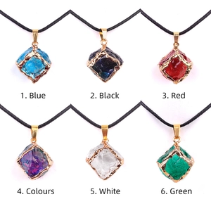 Set of six faceted cube crystal pendants in blue black red rainbow white and green