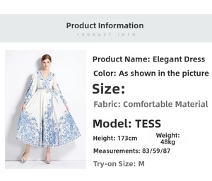 Size chart and details of V-neck long sleeve floral print dress with waist tie