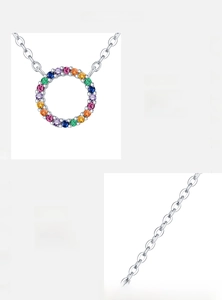 Detail of S925 sterling silver necklace with rainbow 5A cubic zirconia stones