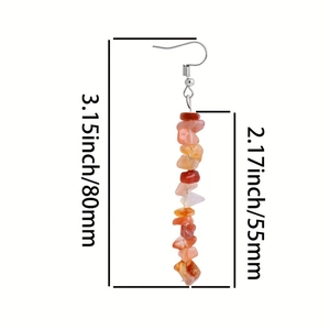 Handmade natural crystal stone earrings in orange tones with 80mm length measurement