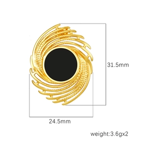Vintage stainless steel gold fireworks earrings with black circular drop oil detail