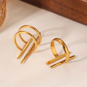 Minimalist gold plated stainless steel irregular rings set with geometric spike designs
