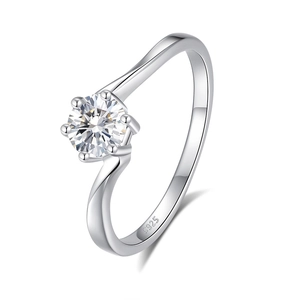 Classic S925 sterling silver six-prong moissanite ring with polished finish