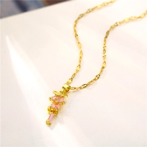 Pink butterfly necklace with gold chain and sparkling crystal tiered pendant for women