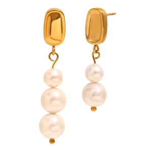 Boucles d'oreilles asymétriques en acier inoxydable plaqué or 18K avec perles blanches