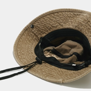 Outdoor sun hat in brown with adjustable windproof cord and durable texture