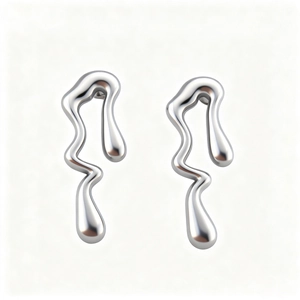Modern irregular wave liquid metal earrings in high-polished stainless steel