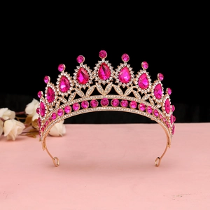 Corona barocca di lusso in oro rosa con cristalli rosa per spose e compleanni