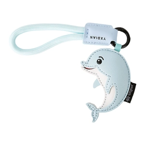 Porte-clés dauphin créatif en cuir bleu clair avec corde tressée et anneau métallique