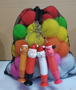 Pop tube Christmas figurines with Santa, Reindeer, and Snowman featuring suction cups
