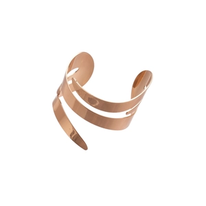 Minimalist geometric double-layer open bangle in polished rose gold finish for women