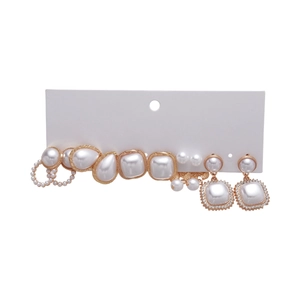 10-piece set of elegant gold-tone earrings with white pearls and sparkling rhinestones