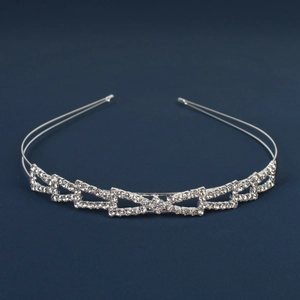 Elegant silver rhinestone tiara headband with geometric crystal patterns for bridal wedding