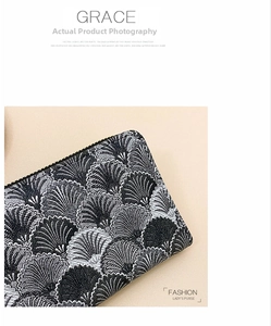 Detailed view of jacquard embroidered fan pattern on durable fabric lady's purse