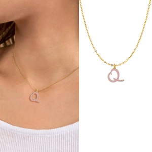 Golden titanium steel necklace featuring a pink enamel letter Q pendant for women
