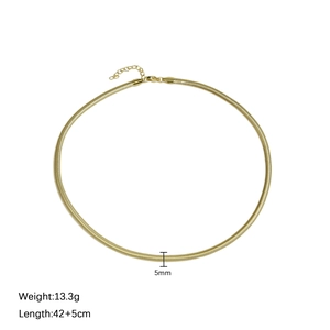 5mm 18k gold plated brass flat snake bone chain necklace with 42+5cm length