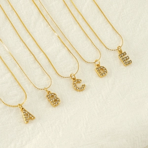 Stainless Steel Initial Letter Pendant Necklace 18K Gold Plated Tiny Rhinestone Minimalist Jewelry Gift For Women
