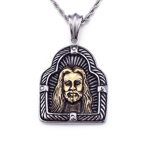 Collana Con Ciondolo Testa Di Gesù Acciaio Inossidabile Rilievo Bicolore Moda Hiphop Gioielli Da Uomo Stile Gotico