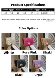 Detailed size chart and color selection for minimalist saddle bag with shell clasp