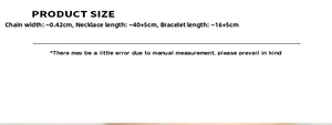 Detailed size chart showing 18k gold plated chain width and necklace bracelet length