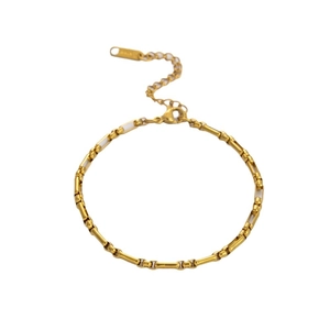 Exquisite 18K gold-plated stainless steel bamboo link chain bracelet with lobster clasp