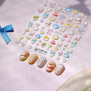 Adesivi Per Unghie Rilievo 5D Motivo Orsetto Tazza Di Tè Dessert 3D Decalcomanie Autoadesive Per Donne Stile Carino