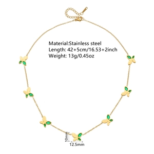 Collana a farfalla dorata in acciaio inossidabile con cristallo a goccia verde donna