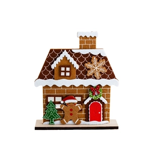 Creative felt gingerbread house Christmas table decoration with wooden base stand