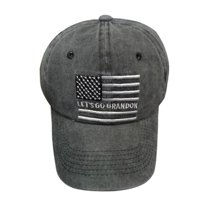 Washed charcoal cotton baseball cap with American flag and Let's Go Brandon embroidery
