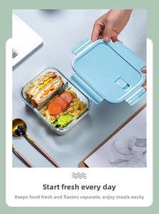 Dual-compartment glass lunch box with airtight sealing lid for office meal prep
