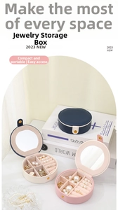Vue détaillée de la boîte à bijoux en cuir PU portable avec miroir et compartiments
