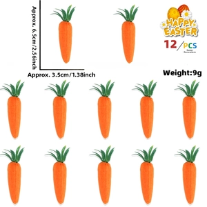12er Set künstliche 6,5cm Oster-Schaumkarotten in leuchtendem Orange mit grünen Blättern