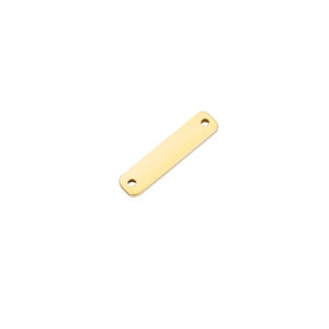 Detailed macro view of a golden stainless steel rectangular connector with double holes