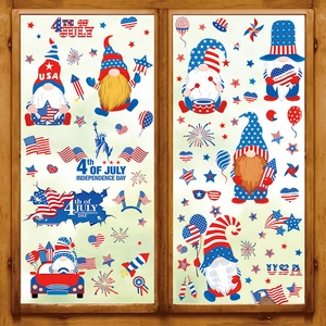 4th of July Independence Day window clings featuring patriotic gnomes and USA flag designs