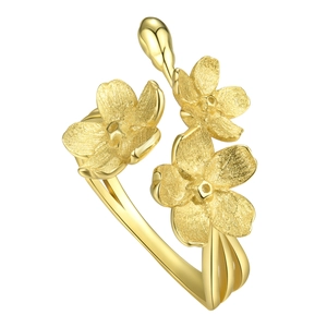 Handcrafted S925 sterling silver forget-me-not flower ring with gold plated matte finish