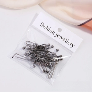 Gunmetal u-shaped scarf pins with spherical decor in fashion jewelry packaging