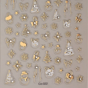 Christmas nail art stickers with gold snowman, snowflakes and trees design Co-322