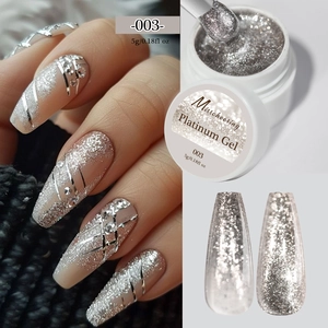 Macro shot of silver glitter nail gel with high-density platinum shine for nail art detail