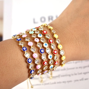 Adjustable evil eye charm bracelets with colorful enamel and sparkling zircon accents