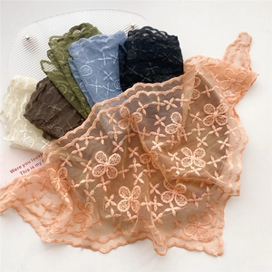 Set of six floral embroidery lace scarves in various colors with elegant scalloped edges