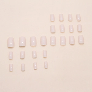 Minimalist glossy light pink square long press-on nails with 24 multi-size pieces set