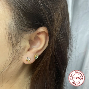 S925 sterling silver earring set with colorful mushroom and light blue teardrop gems