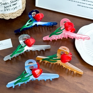 Tulip Floral Hair Claw Clip Acetate Shark Hair Clip Elegant Large Nonslip Barrette For Women Girls Everyday Hair Styling