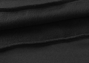 Macro shot of black knit fabric texture and soft fleece lining of the hooded sweatshirt