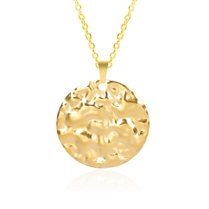Minimalist 18k gold plated stainless steel necklace with hammered round pendant