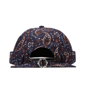 Bonnet docker bleu marine à motif cachemire avec boucle de réglage en métal au dos