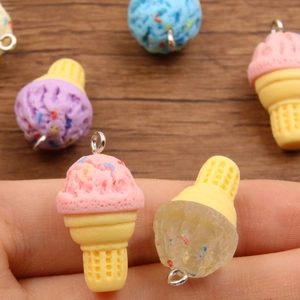 Colorful resin ice cream cone charms for DIY jewelry and phone accessories with metal rings