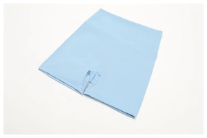 Close-up of light blue high-waisted yoga shorts with elastic knit fabric and fine stitching